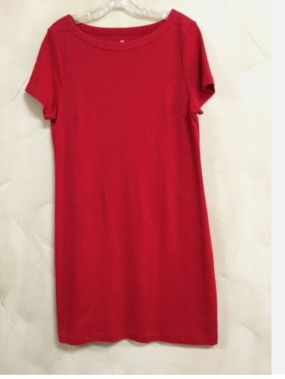 Talbots Women Size L Red Shift Dress Short Sleeve Knit Pullover Knee Length